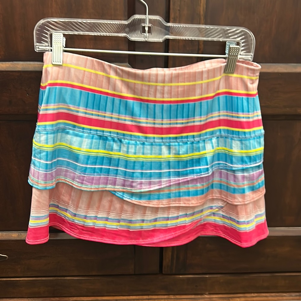 Lucky in Love Pink, Blue & Yellow Striped Pleated Tennis Skirt